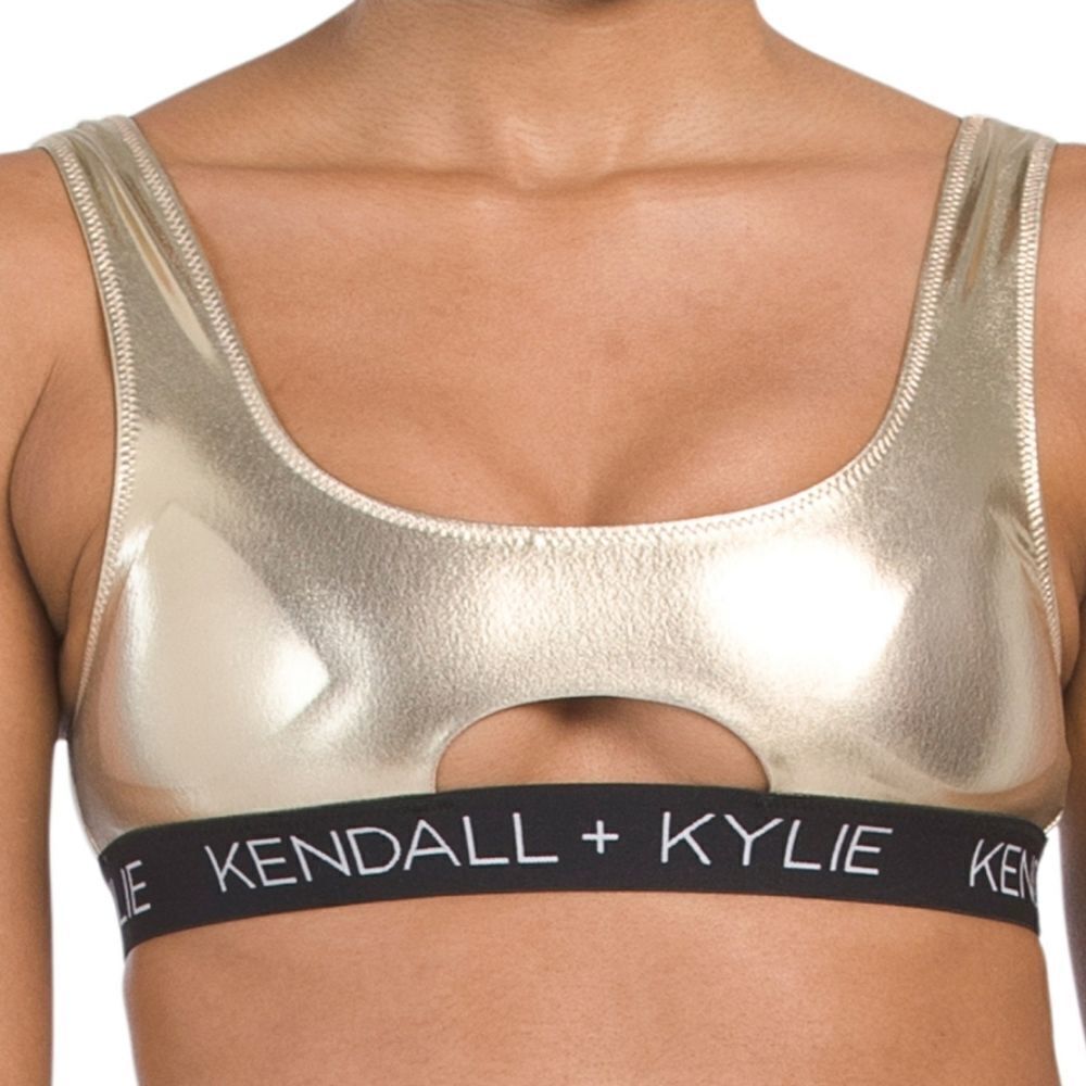 KENDALL + KYLIE gold Peekaboo Swim top  Peekaboo Bottom very relaxing $99 junior - Picture 5 of 13